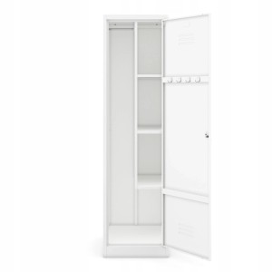 JAN NOWAK Besenschrank AGNES, 185cm hoch, weiß, mit Fachböden, Stange und Haken. Ideal für Büro und Haushalt.