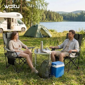 Zwei WOLTU Campingstühle, grau/schwarz, faltbar, mit Paar am See. Belastbare Klappstühle für Camping & Zubehör, 2er Set.