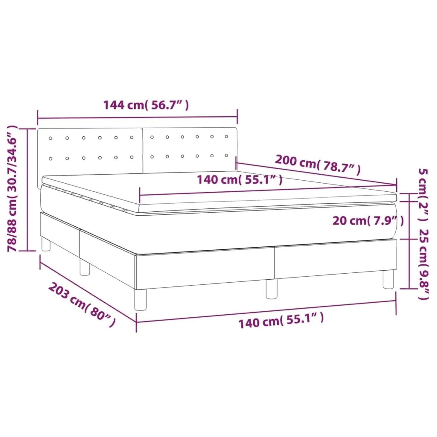 vidaXL Boxspringbett hellgrau 140x200 cm mit Matratze und Kopfteil, Stoffbett