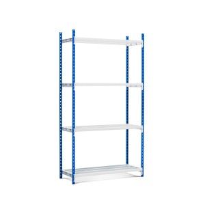 PROREGAL Fachbodenregal Maximus Pro, 4 Ebenen, blau-grau, für Lager und Werkstatt.