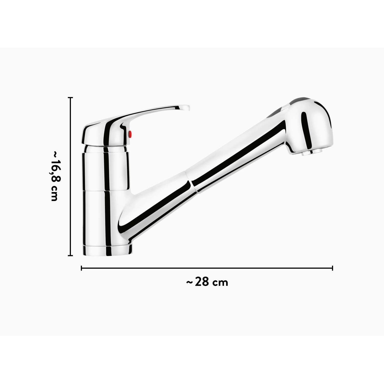 baliv Küchenarmatur KI-5091 Chrom, Einhebelmischer mit schwenkbarem Auslauf und Maßangaben.