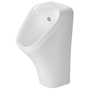 Weißes Duravit DuraStyle Urinal mit Zulauf hinten, spülrandlos für moderne Bäder.