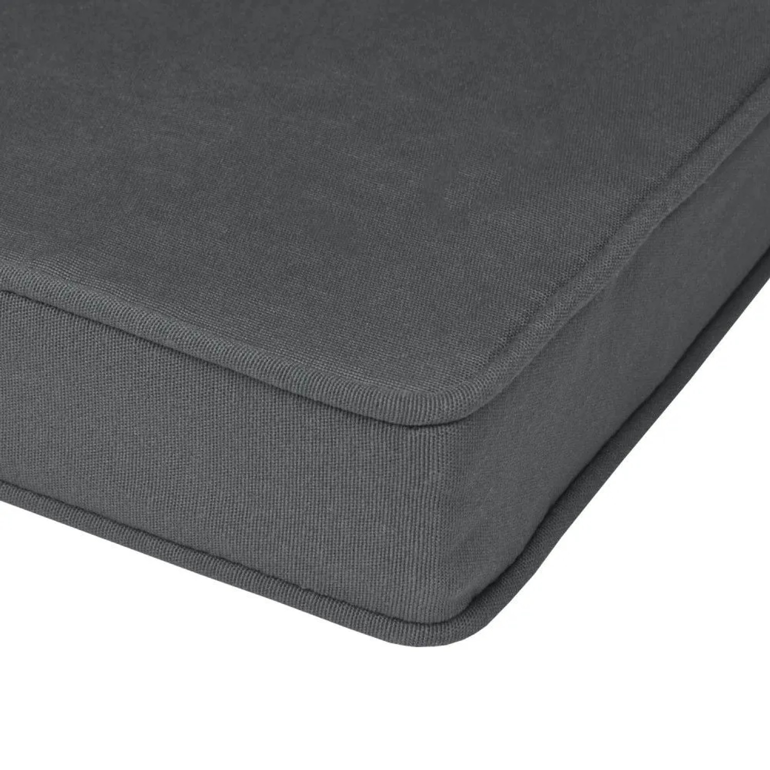 Graphitgraue Beautissu Loft BK Bankauflage, 5cm dick, mit feiner Paspelierung. Robustes Sitzkissen für Gartenbänke.