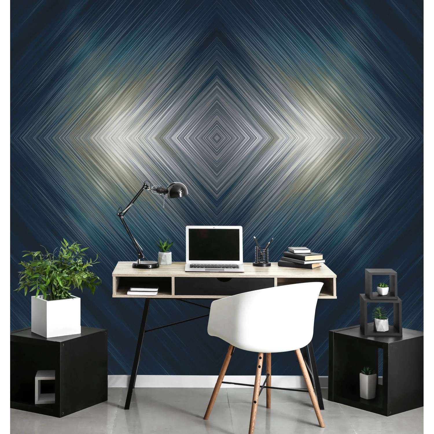 Erismann Fototapete Guido Maria Kretschmer Lightning Blau im modernen Arbeitszimmer.