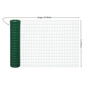 Grüner PROREGAL Maschendrahtzaun, 1,2x10m, Vierkantgeflecht, Maschenweite 100x50mm, Drahtstärke 2.20mm.