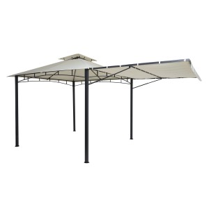 MCW Pergola F94 Stahl, creme-beige, mit ausklappbarer Seitenwand. Terrassenüberdachung für Garten und Terrasse.