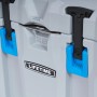 Graue Lifetime Kühlbox (26,5 Liter) mit blauem Verschluss und Tragegriff Detail.