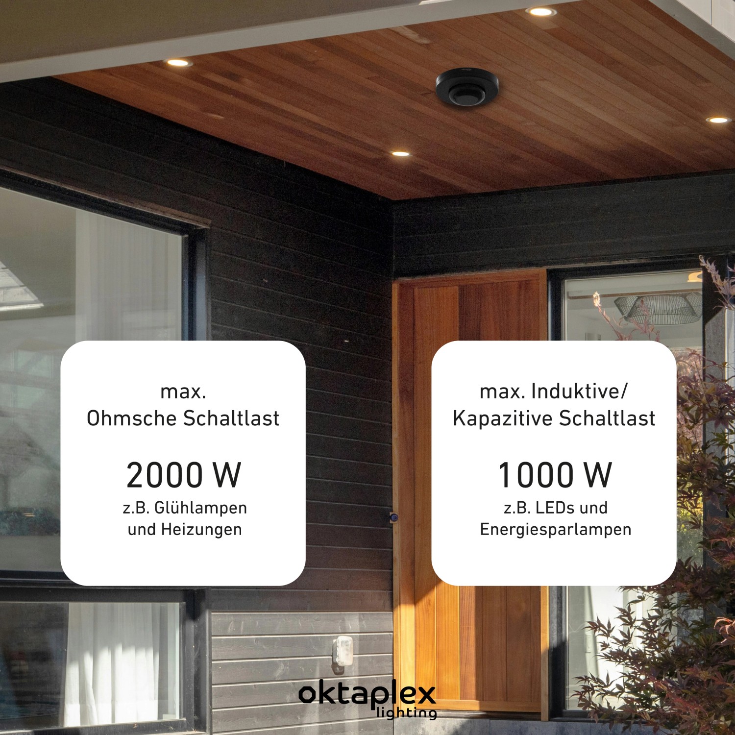 Oktaplex Pia Präsenzmelder 360° schwarz, Außenmontage. Bewegungsmelder für Lampen & Leuchten.