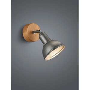 Trio Spot Delhi, 1-flammig, Nickel antik, mit Holz-Baldachin. Wandspot für E14 Leuchtmittel.
