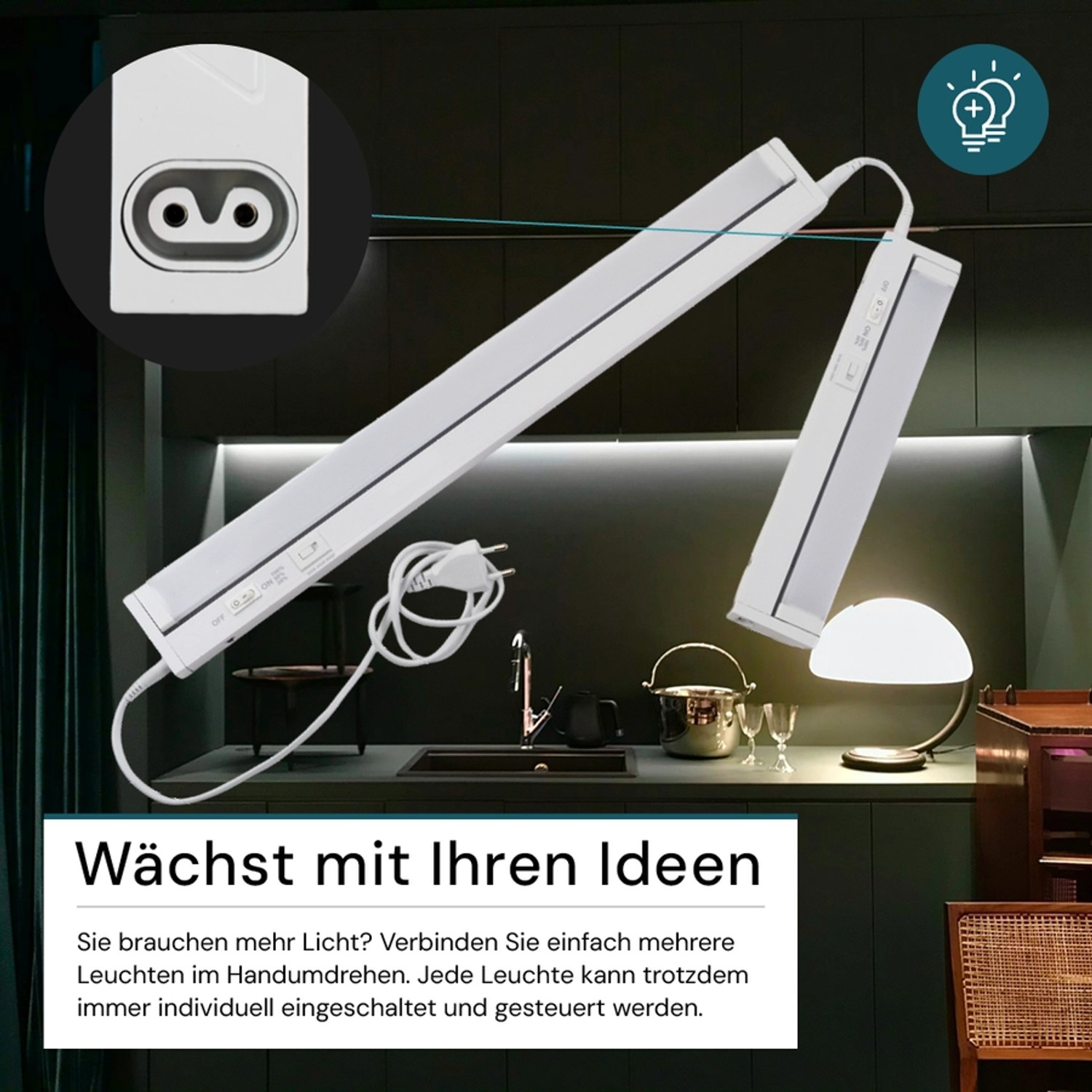 LUXULA LED Unterbauleuchte 30cm CCT Dimmbar Schwenkbare Schrankleuchte Warm- Kaltweiß 3000-6000K Erweiterbar Küchenbeleuchtung 4W Weiß_6