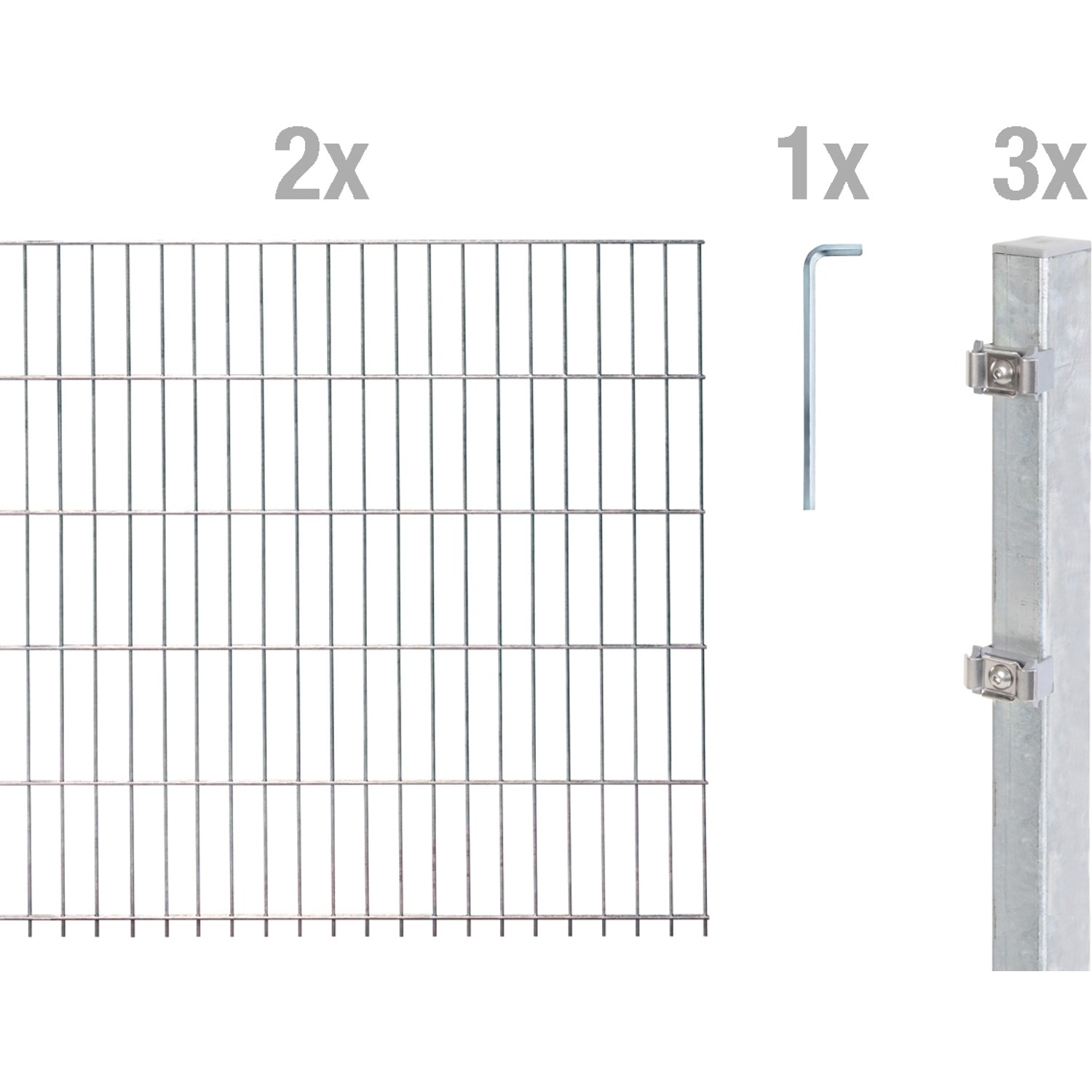 Metallzaun Grund-Set Doppelstabmatte feuerverzinkt 2 x 2 m x 1,2 m