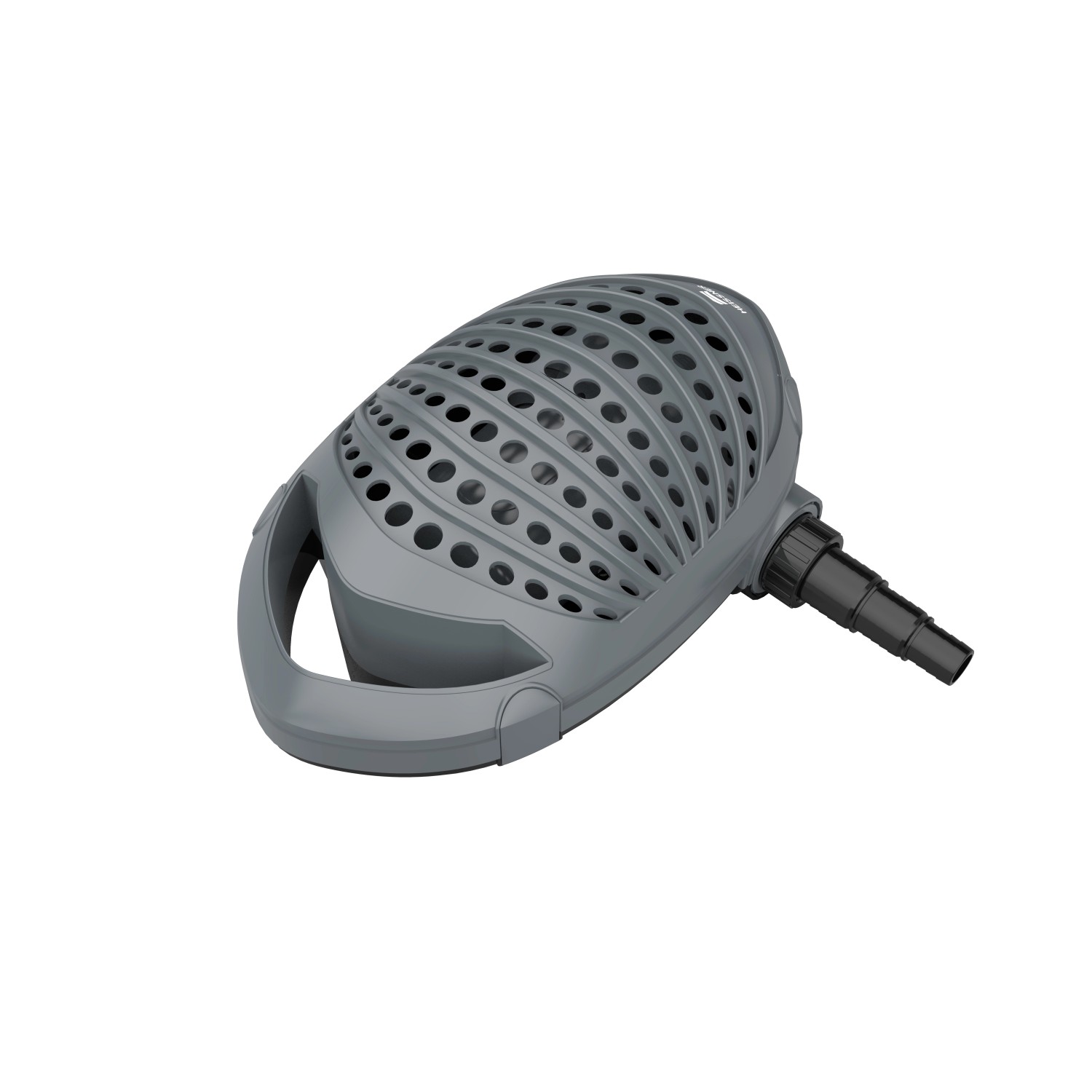 Heissner Aqua Craft Smart 10.000 Teichpumpe für Filter & Bachlauf, graue Pumpe mit Griff und Anschluss.