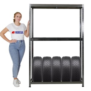 PROREGAL Reifenregal RAGNAR Set, verzinkt, für 8 Reifen auf 2 Ebenen mit Ablage.