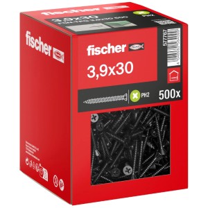 Packung Fischer Schnellbauschrauben FSN-TPG 3,9x30 mm, 500 Stück, für Holzschrauben.
