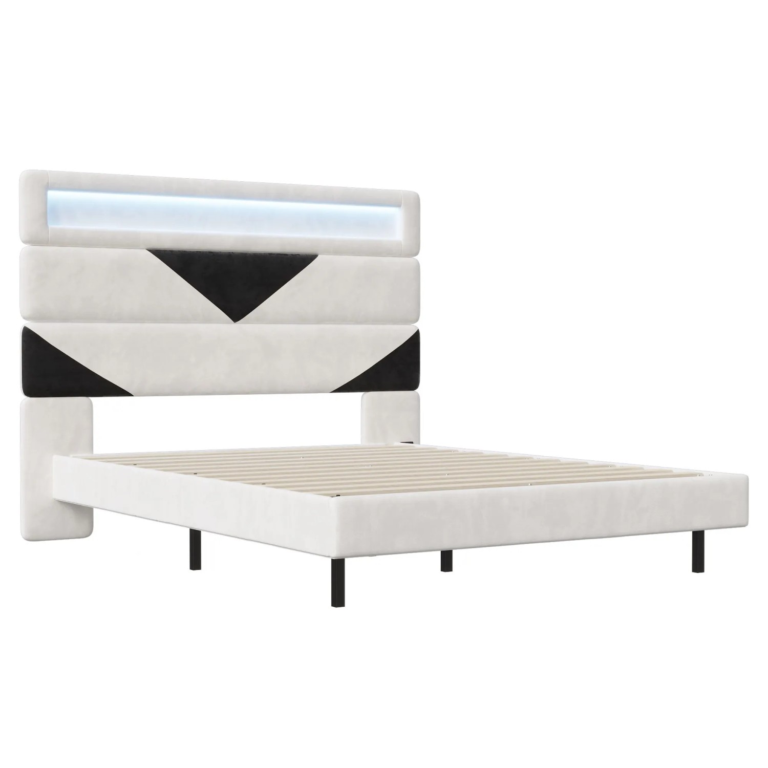 PXloue Polsterbett LED Doppelbett 160x200 cm mit USB-Ladefunktion Samt