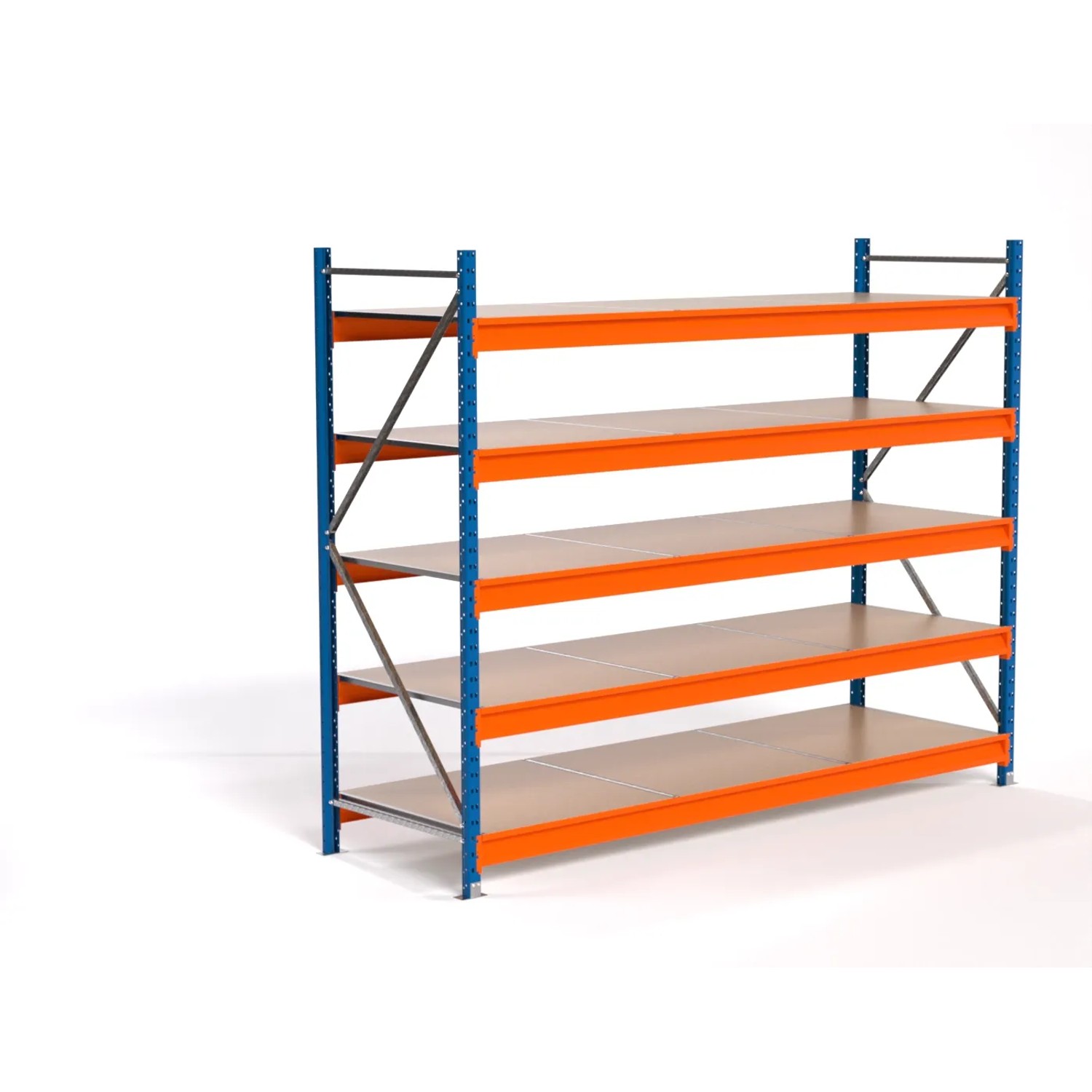 PROREGAL Industrie Weitspannregal Lagerregal MAXIMUS PRO Grundregal HxBxT 200x250x80cm 5 Spanplatten-Fachboden Fachlast 530kg Blau/Orange