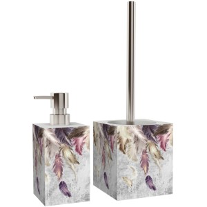 Sanilo Bad Set Federn: Seifenspender und WC-Bürste mit Feder-Design.
