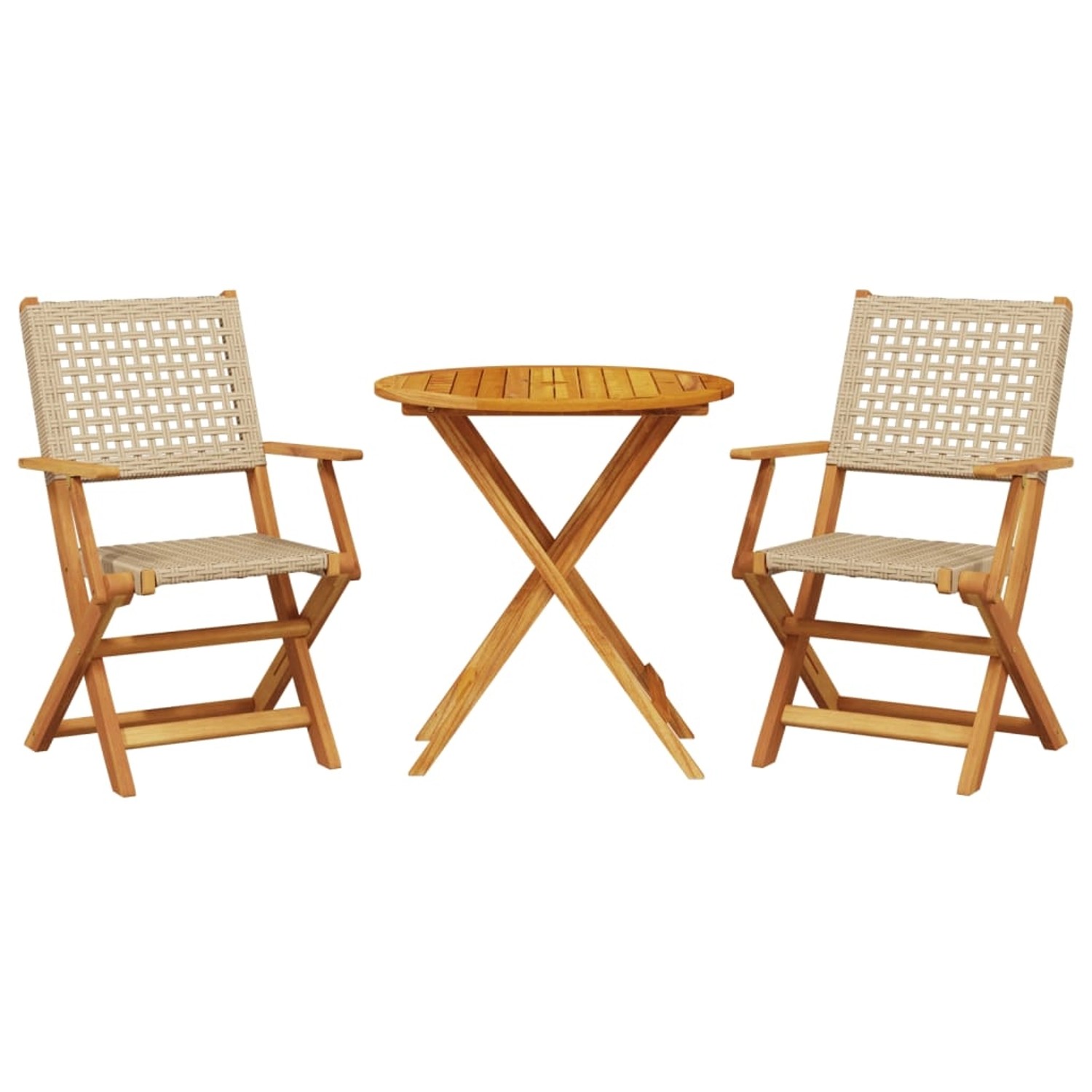vidaXL 3-Tlg Bistro-Set Beige Poly Rattan und Massivholz 3281852