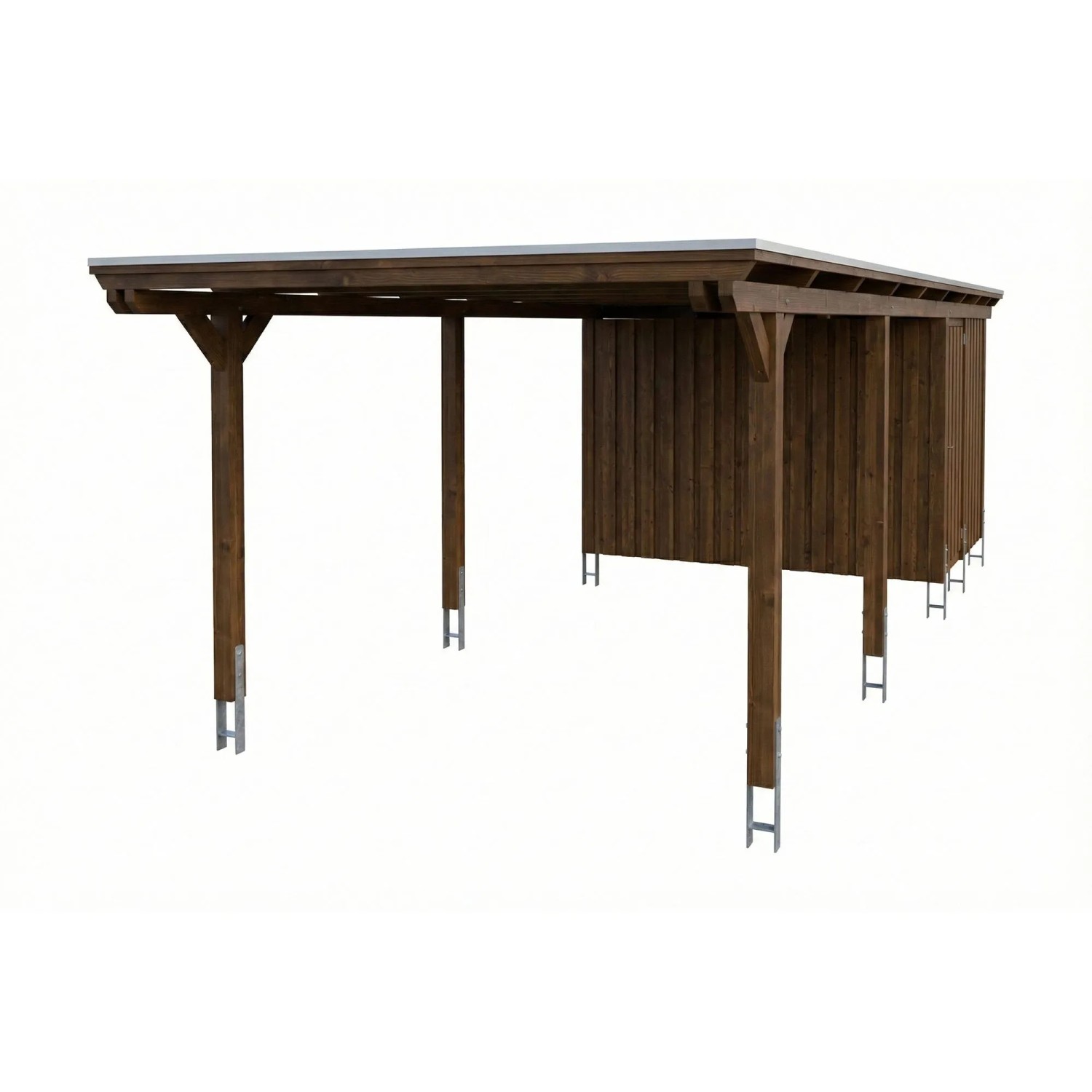 Skan Holz Carport Emsland EPDM-Dach mit Abstellraum 340 cm x 846 cm Nussbaum