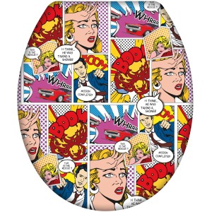 Wenko WC-Sitz Pop-Art mit Absenkautomatik, mehrfarbig mit Comic-Motiven.