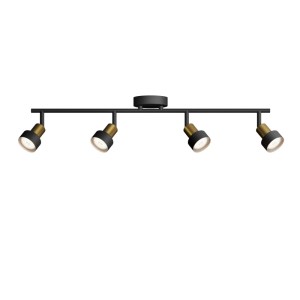 Philips Spot Conduit 4-flammig, schwarz-gold. Lineare Deckenleuchte mit vier verstellbaren GU10 Spots.