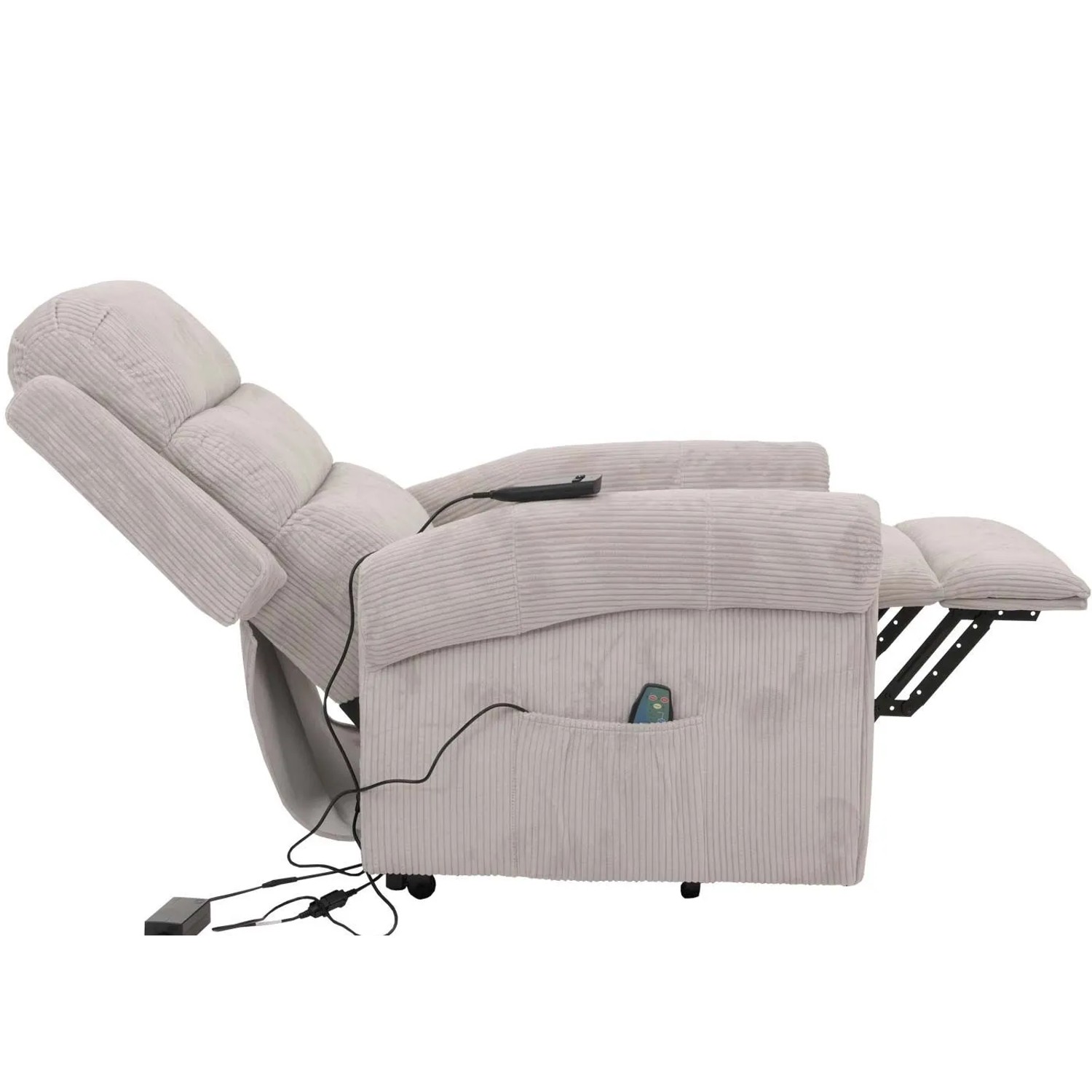 Berlinlodge Massage-Fernsehsessel HxBxT 138x86x168 cm Sitzhöhe 49 cm Liegefunktion Aufstehhilfe Massage Heizfunktion Stoff Cord Hellgrau Massagesessel_7