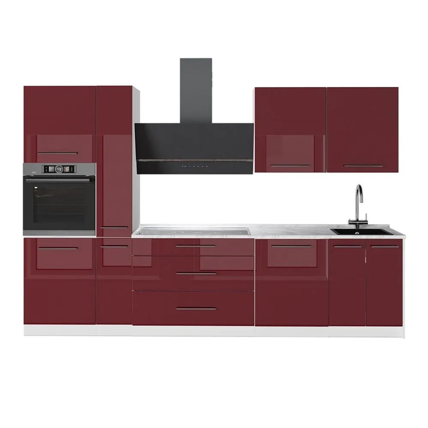 Vicco Küchenzeile Fame-Line Bordeaux Hochglanz/Weiß 310 x 207 AP Marmor Art Nr 64338