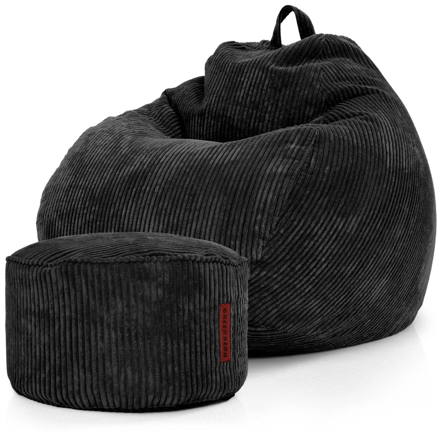Green Bean Sitzpouf 2er Set Scoop + Pouf 90 x 90 x 110 cm Cord Waschbarer Bezug Schwarz