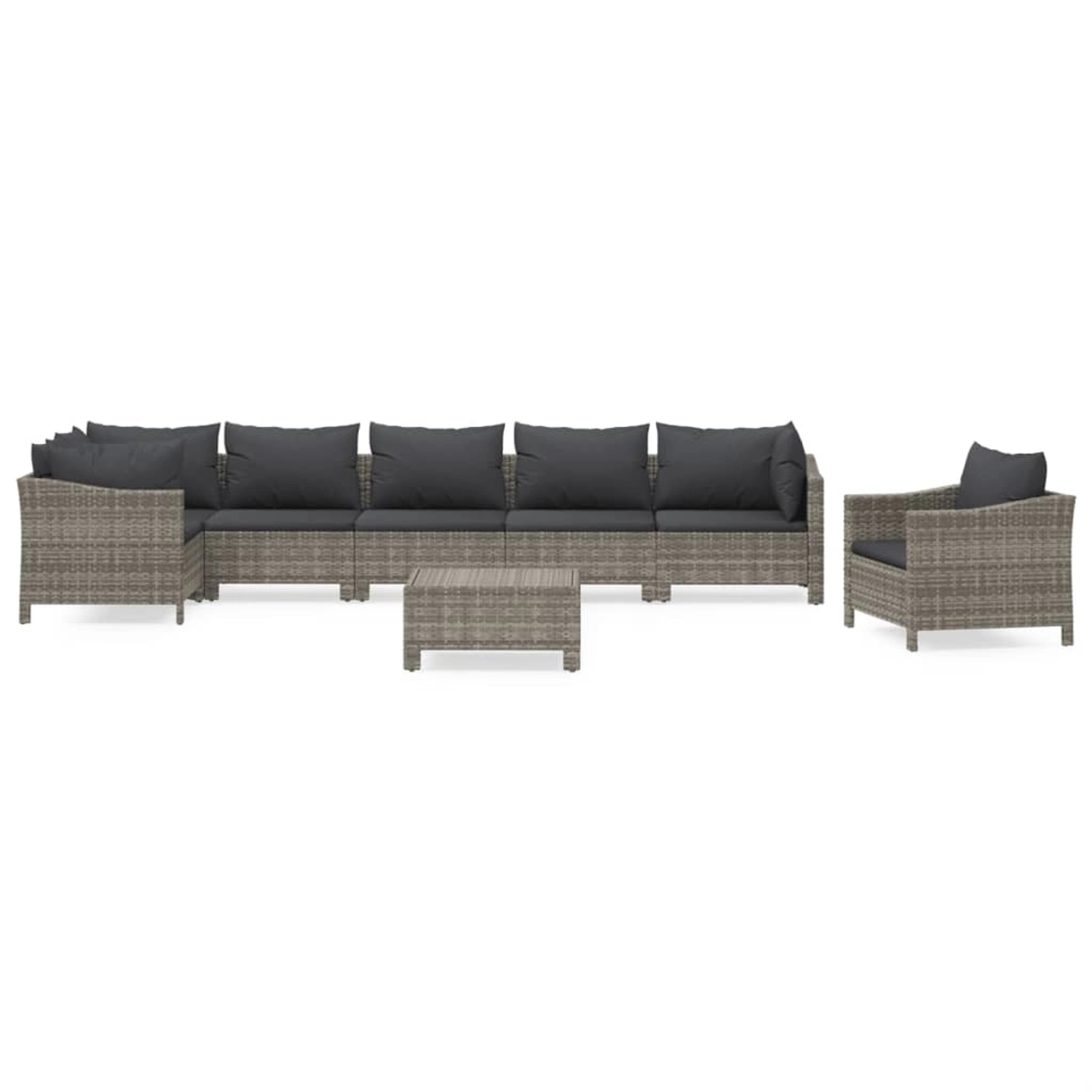 vidaXL 8-tlg Garten-Lounge-Set mit Kissen Grau Poly Rattan Modell 52