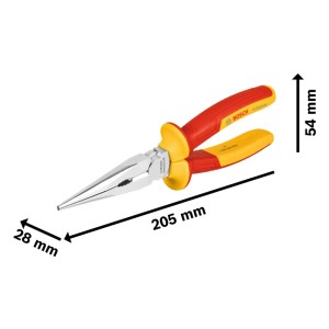 Bosch Spitzzange Pro VDE, gerade, 200 mm, mit rot-gelbem Griff. VDE-geprüfte Zange.