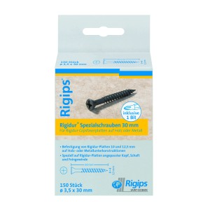 Rigidur Spezialschrauben 3,5x30 mm, 150 St., mit Bit, für Gipsfaserplatten auf Holz/Metall.