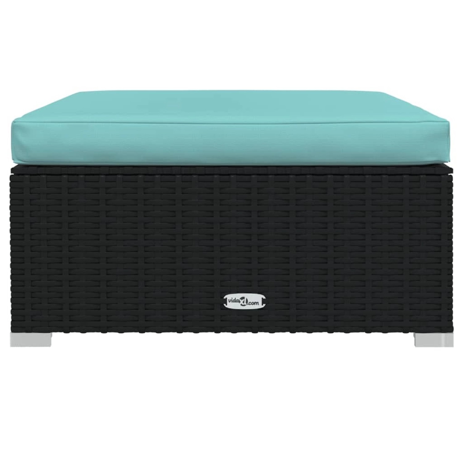 vidaXL Gartenmöbel: Schwarzer Hocker mit wasserblauem Kissen aus Polyrattan.