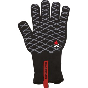 Schwarzer Jamestown Grillhandschuh mit Rautenmuster und Logo, hitzebeständig bis 250°C.