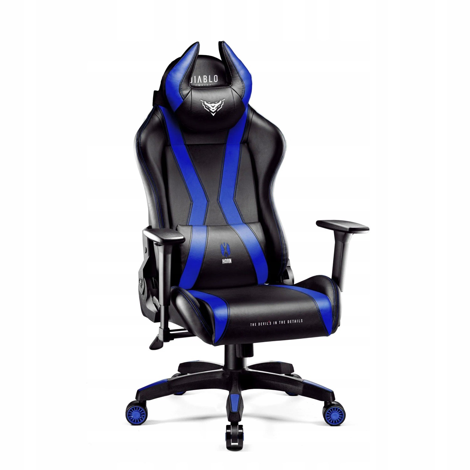 DIABLO CHAIRS Ergonomischer Gaming-Stuhl X-HORN Kunstleder Normal Size Schwarz-Blau