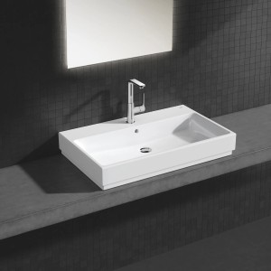 Grohe Cube Aufsatzwaschbecken, 80 cm, Alpinweiß, mit Hahnloch und Überlauf. Keramikwaschbecken für Bad.