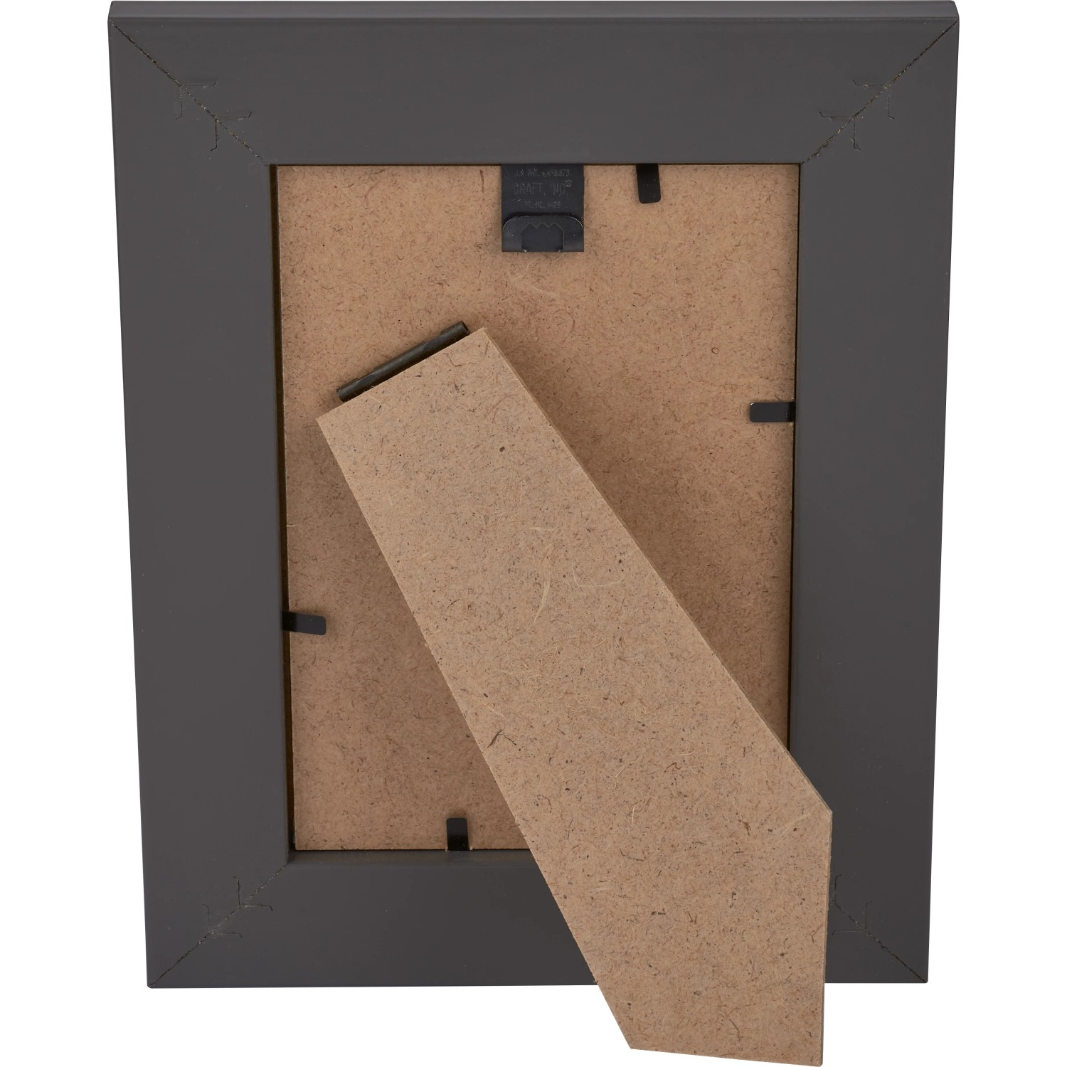 Rückansicht MDF-Bilderrahmen Malmo, anthrazit, 10x15 cm, mit Aufsteller.