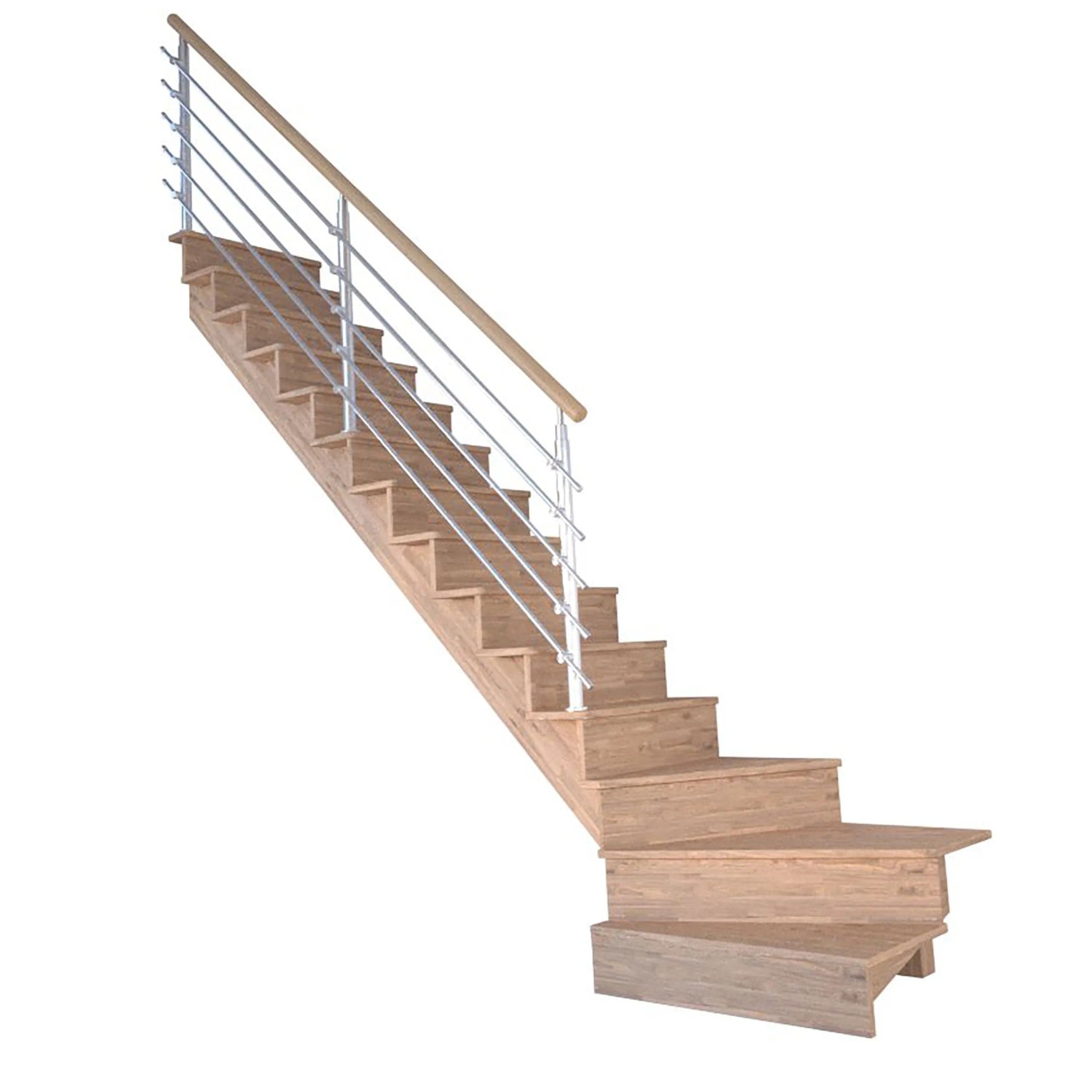 Treppe Lindos Eiche Gewendelt L Setzstufen 80 cm Design-Geländer-Edelstahl günstig online kaufen