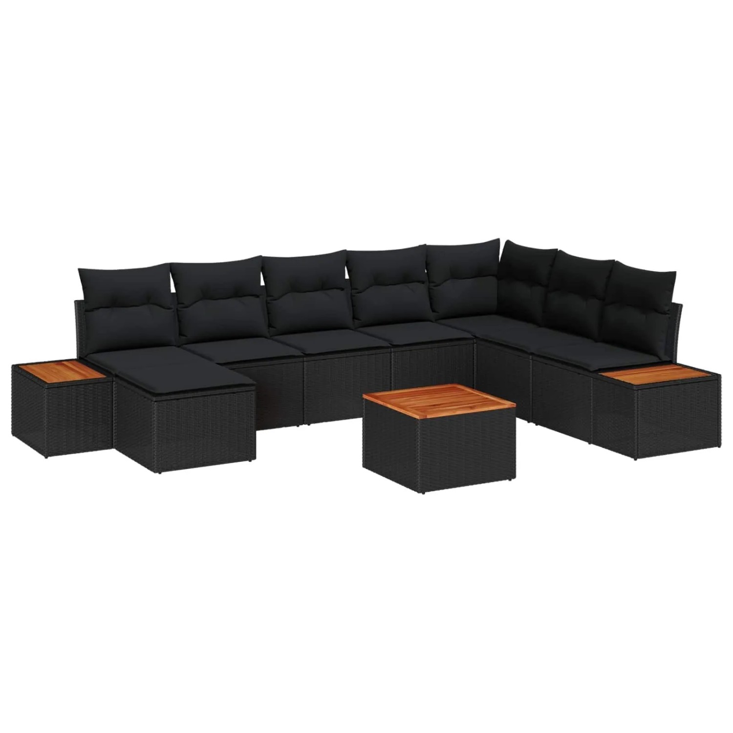 vidaXL Gartensofa-Set mit Kissen mit Speicher 9 Stk Schwarz Polyrattan 3356818