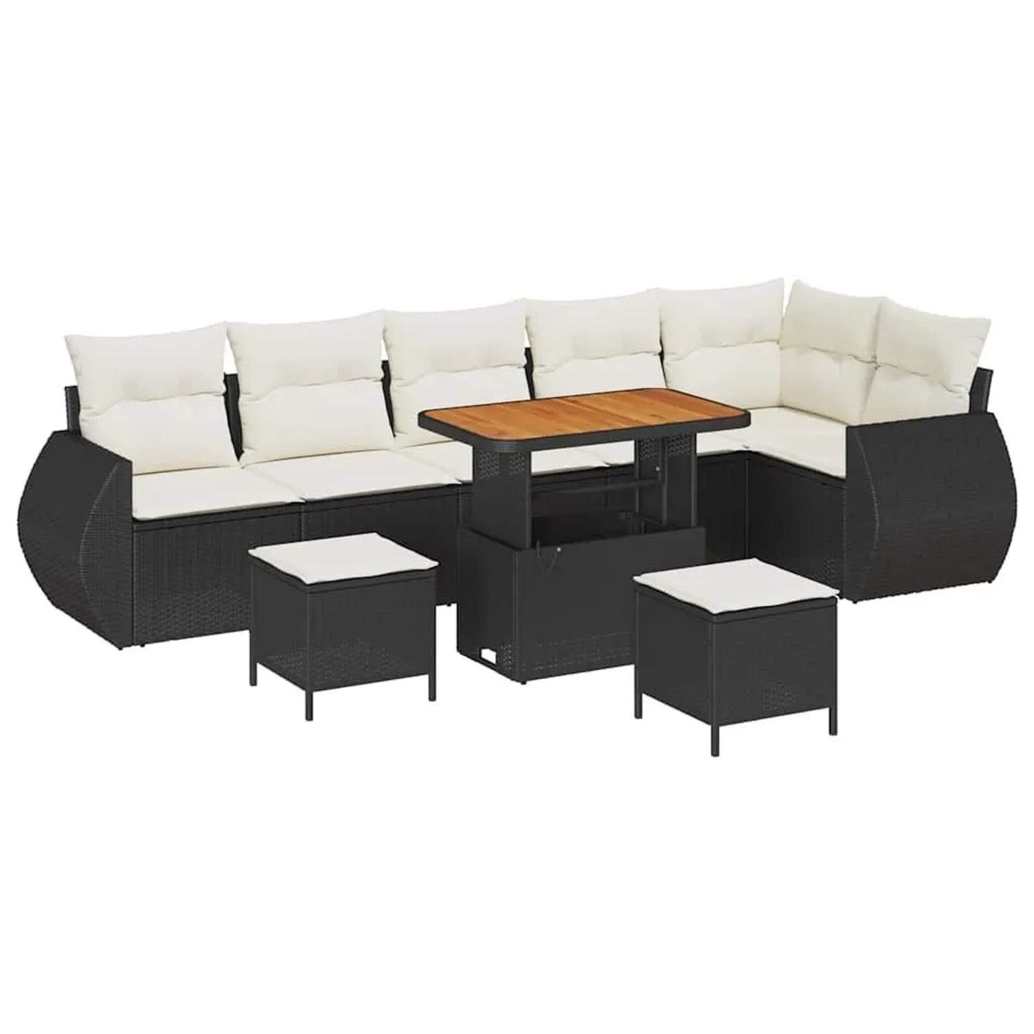 vidaXL Gartensofa-set mit Kissen 9-Tlg Schwarz und Creme Poly-Rattan 336384 günstig online kaufen