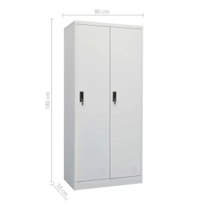 Hellgrauer vidaXL Kleiderschrank aus Stahl, 80x50x180 cm, mit zwei abschließbaren Türen.