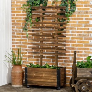 Outsunny Hochbeet aus Tannenholz mit Rankhilfe und Rädern, verkohltes Holz.