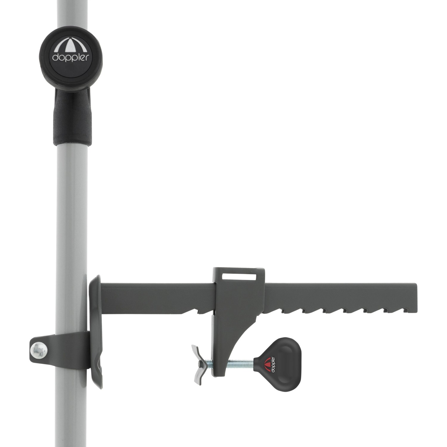 Doppler Balkonklammer 3,2 cm in Anthrazit zur Schirmbefestigung am Balkongeländer.