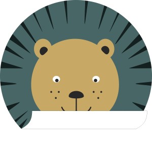 Selbstklebende, runde Tapete mit Löwenmotiv in Petrolblau/Ockergelb, Ø 70 cm.