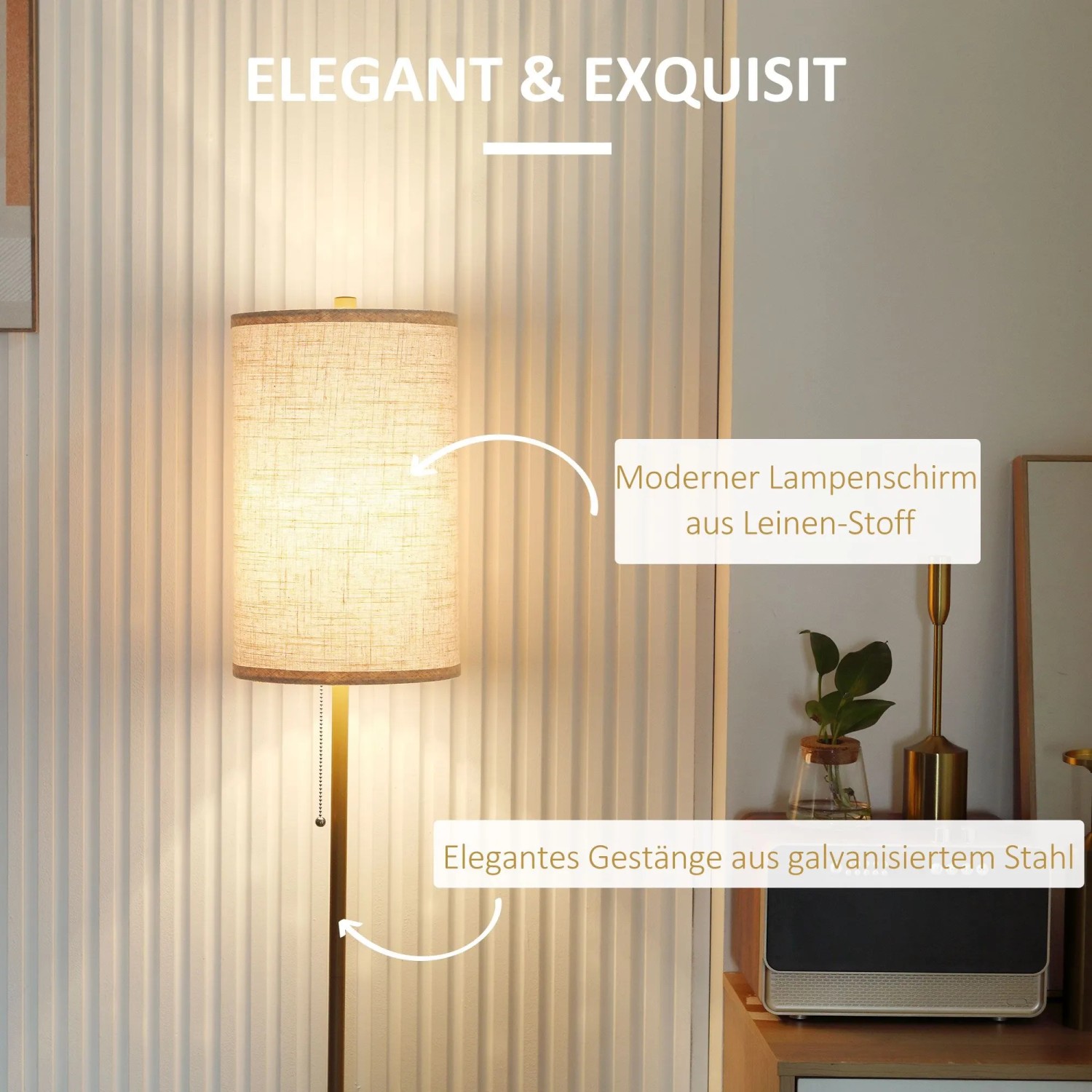 HOMCOM Stehlampe Wohnzimmer Leinen 25,5 x 25,5 x 157 cm kaufen bei OBI