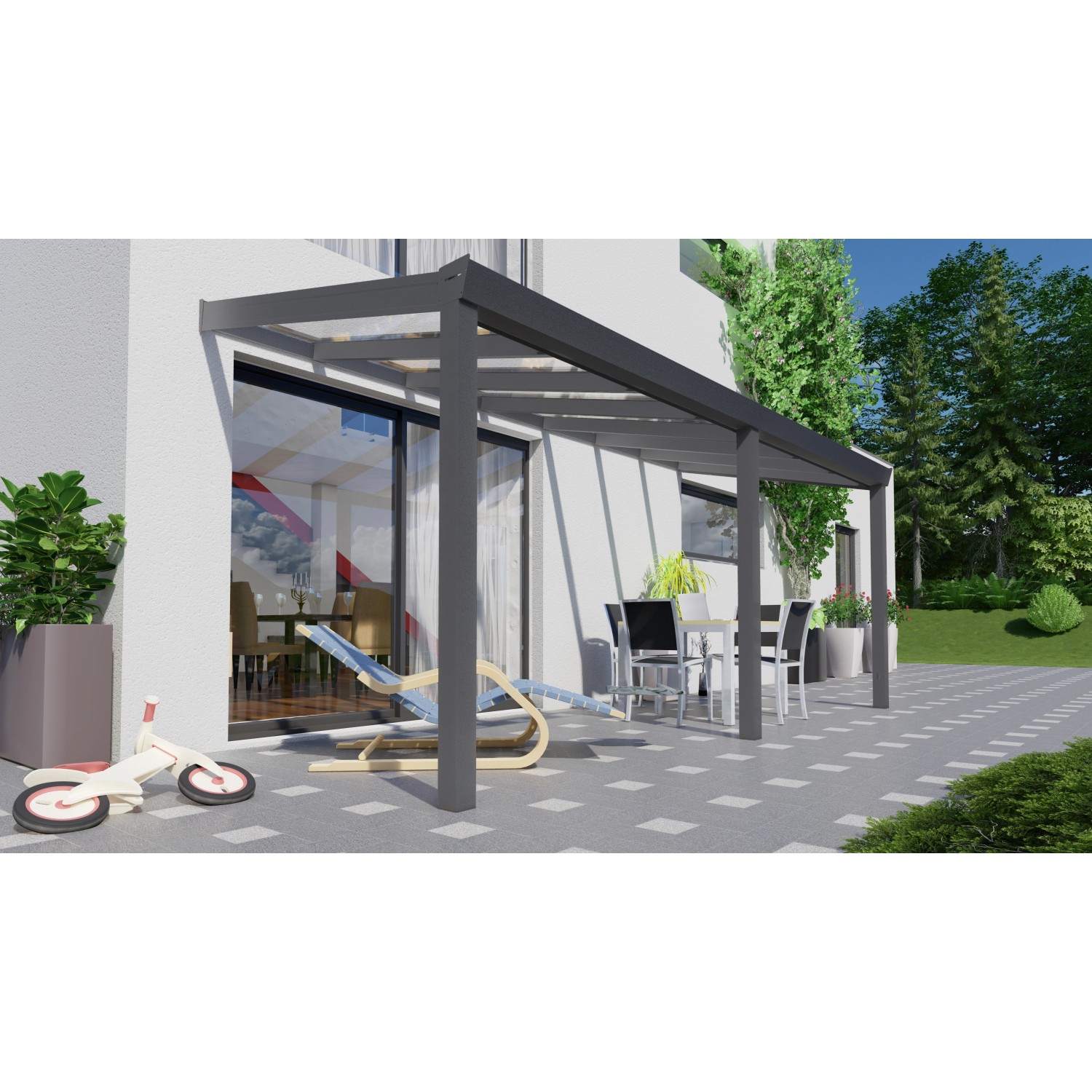 Terrassenüberdachung Professional 500 cm x 250 cm Anthrazit Struktur Glas