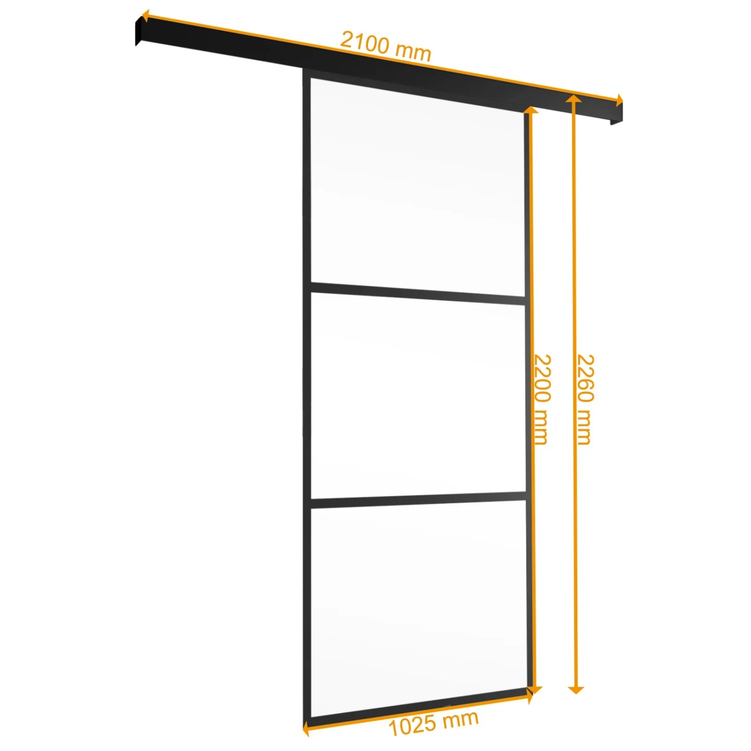 inova Loft Glasschiebetür, 1025x2200mm, Schwarz, mit Softclose. Glastür Komplettset für modernes Wohnen.