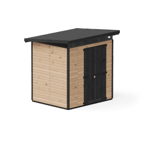 Braunes Upyard Gartenhaus Strongbox L mit Fundament und Doppeltür.