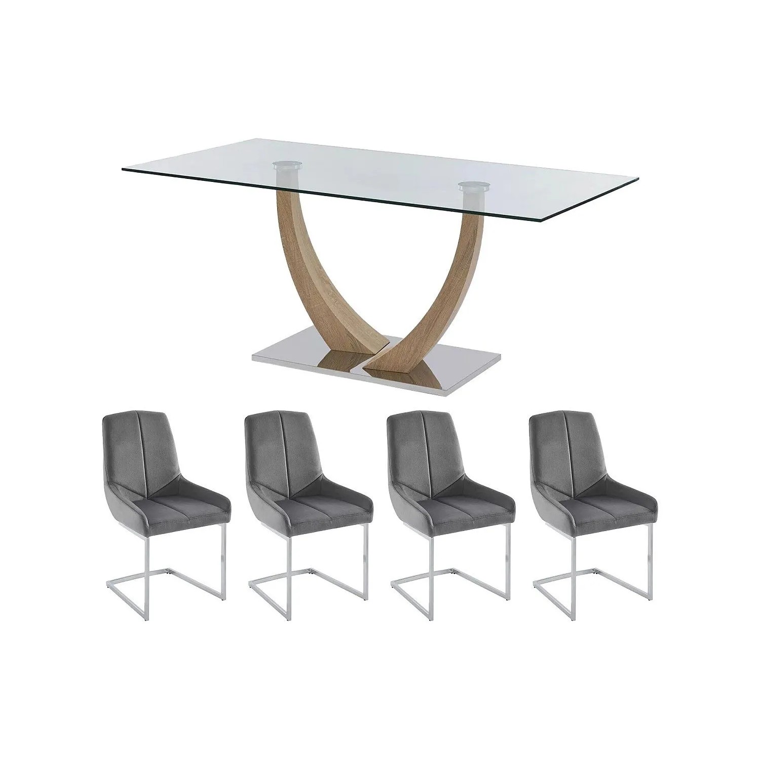 Vente-unique Essgruppe Melodie Transparent  Naturfarben Hell 180 cm