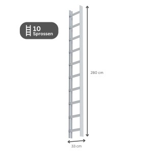 PROREGAL Dachleiter Alu Natur mit 10 Sprossen, Länge 280cm, für sicheren Halt auf dem Dach.
