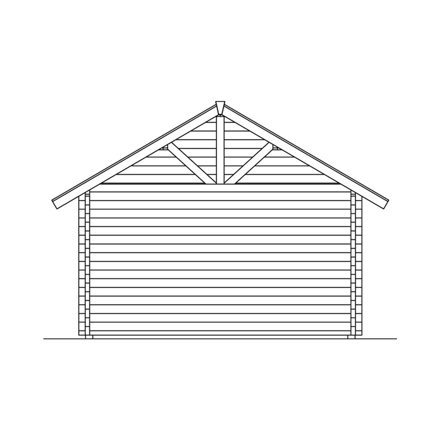 Skizze Skan Holz Gartenhaus Toronto 1, 420x420 cm, mit Dachlattung.